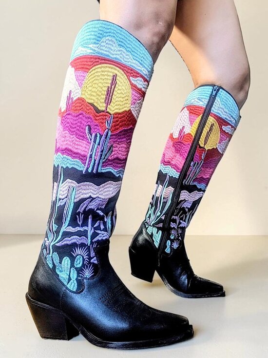 Nasty Gal Shoes - Nastygal rare leather embroidery southwestern fairy boho knee high boot 4uk 37Eu
